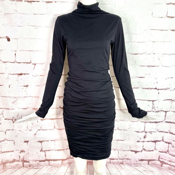 VELVET by Graham & Spencer Black Cowl Neck Pullover Ruched Bodycon Dress Medium - Picture 7 of 13